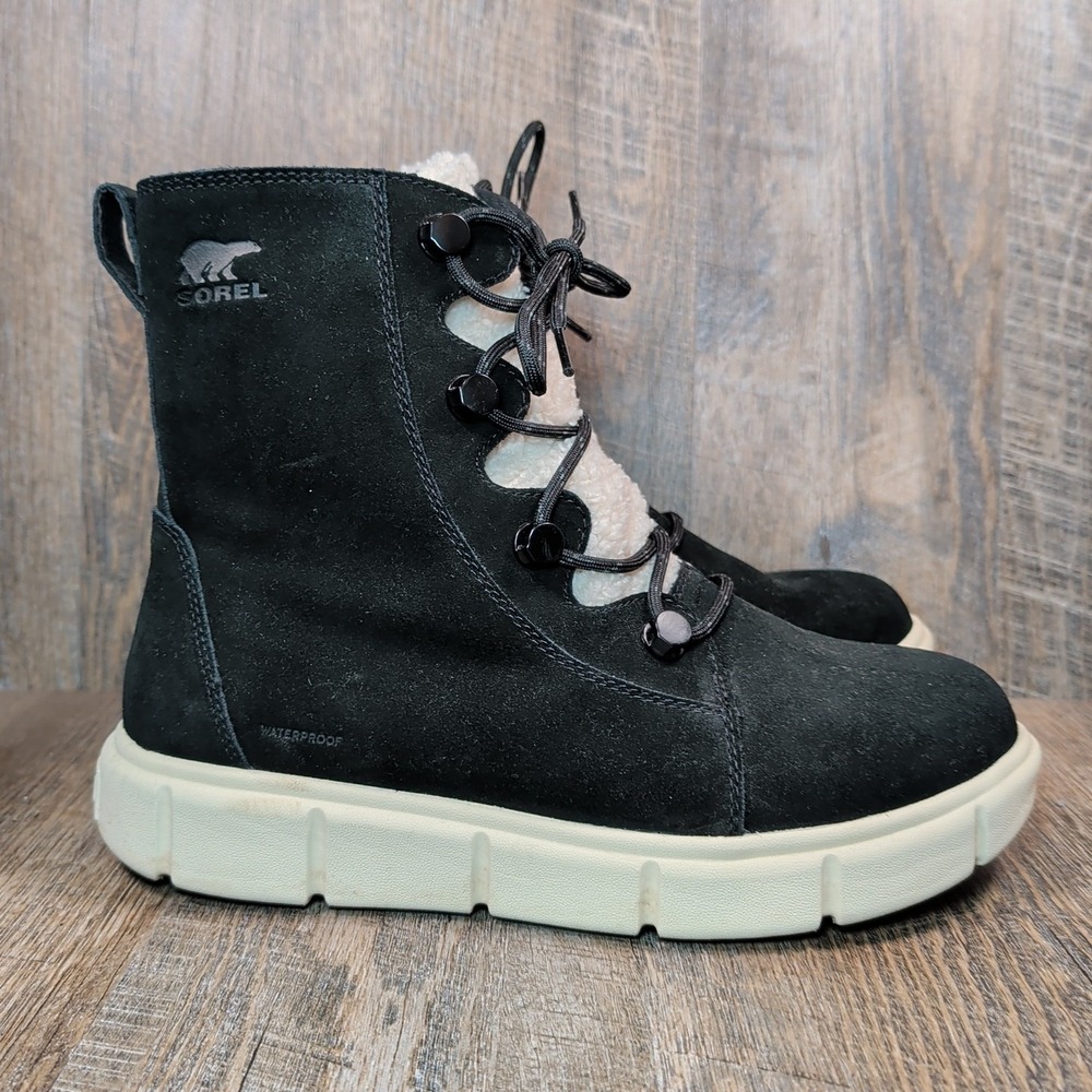 Sorel Explorer III Joan Womens Waterproof Winter Boots Size 11 Black White Suede - Picture 2 of 13